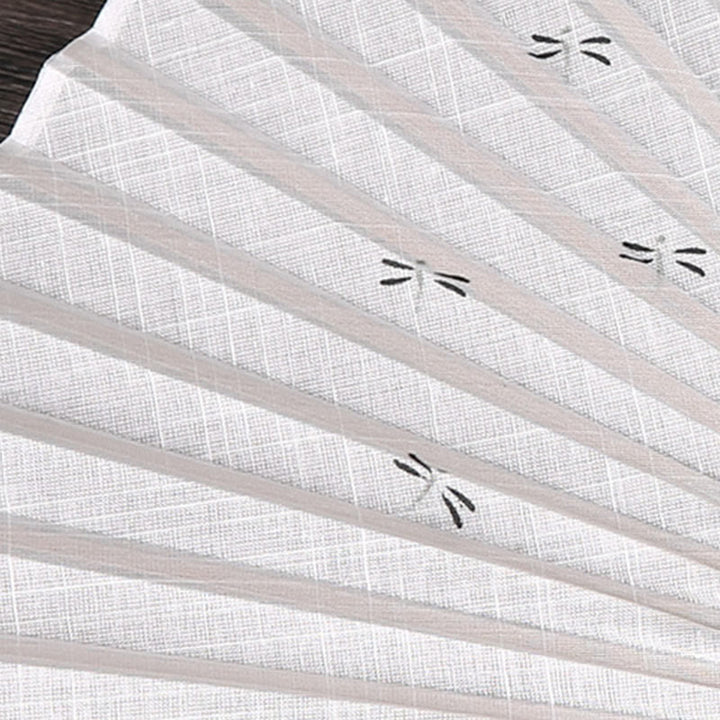 Buddha Stones Caracteres Chinos Libélula Dorada Abanico de Mano de Algodón y Lino Plegable de Bambú 22cm