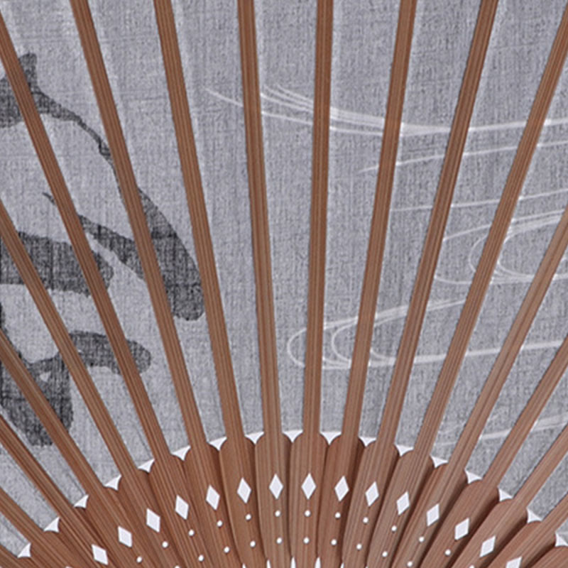 Buddha Stones Caracteres Chinos Libélula Dorada Abanico de Mano de Algodón y Lino Plegable de Bambú 22cm