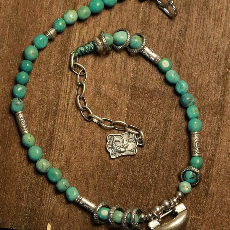 Buddha Stones tobillo de fuerza con dije de candado chino de turquesa cuentas pequeñas de plata esterlina 925