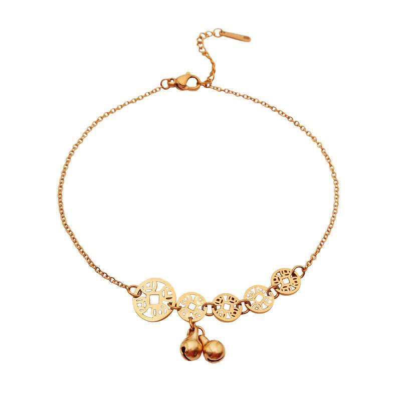 Buddha Stones Monedas de Cobre Encanto de Campana Acero de Titanio Fortalecer Tobillera