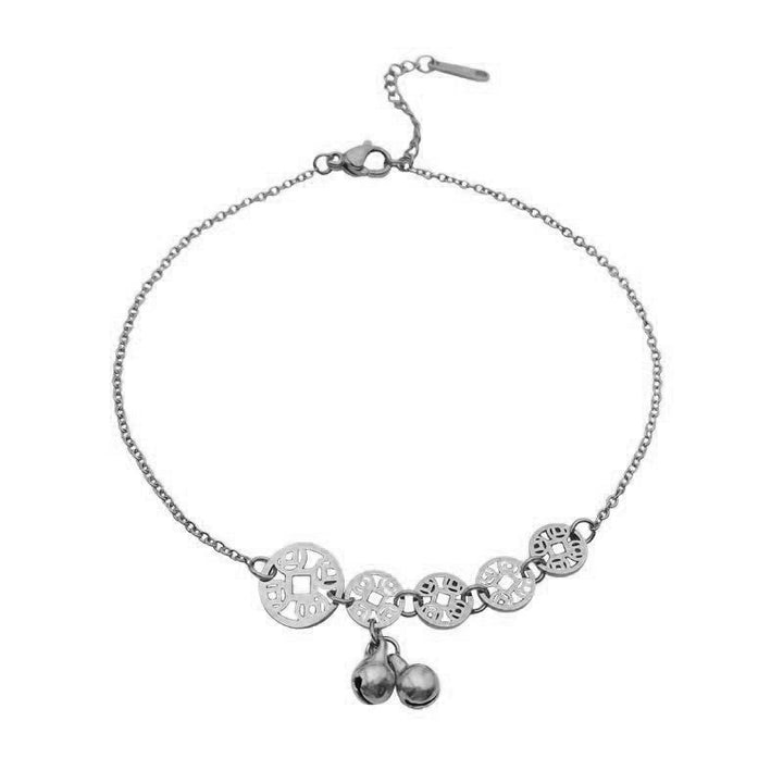 Buddha Stones Monedas de Cobre Encanto de Campana Acero de Titanio Fortalecer Tobillera