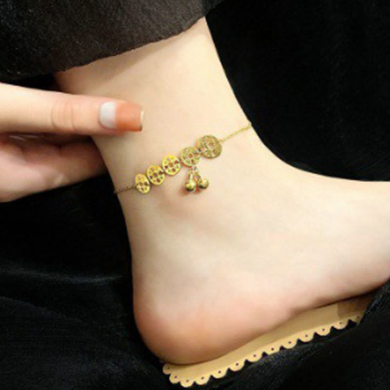 Buddha Stones Monedas de Cobre Encanto de Campana Acero de Titanio Fortalecer Tobillera