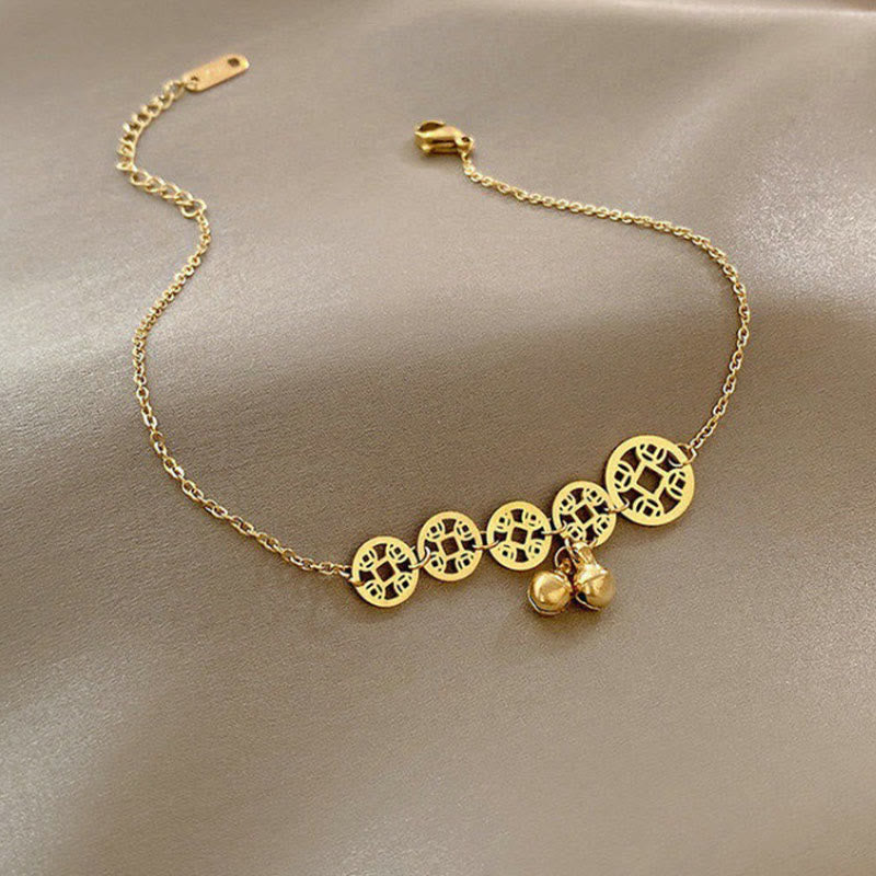 Buddha Stones Monedas de Cobre Encanto de Campana Acero de Titanio Fortalecer Tobillera