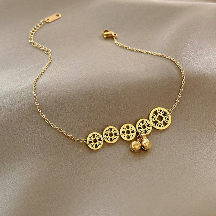 Buddha Stones Monedas de Cobre Encanto de Campana Acero de Titanio Fortalecer Tobillera