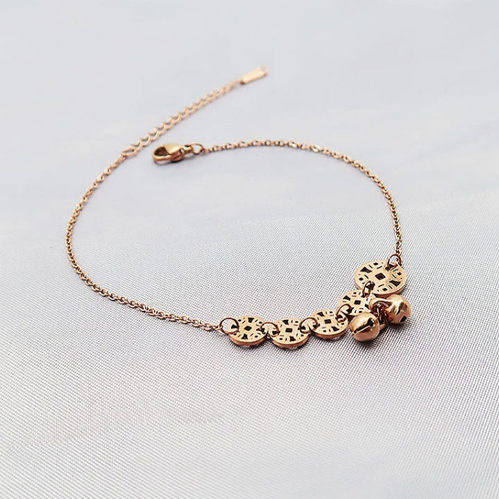 Buddha Stones Monedas de Cobre Encanto de Campana Acero de Titanio Fortalecer Tobillera