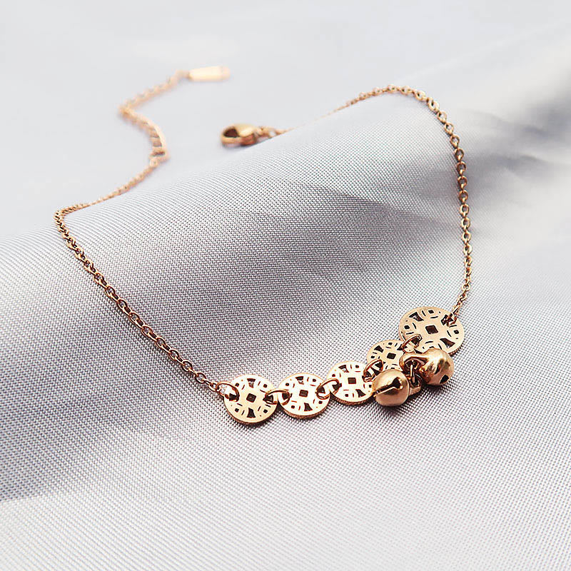 Buddha Stones Monedas de Cobre Encanto de Campana Acero de Titanio Fortalecer Tobillera