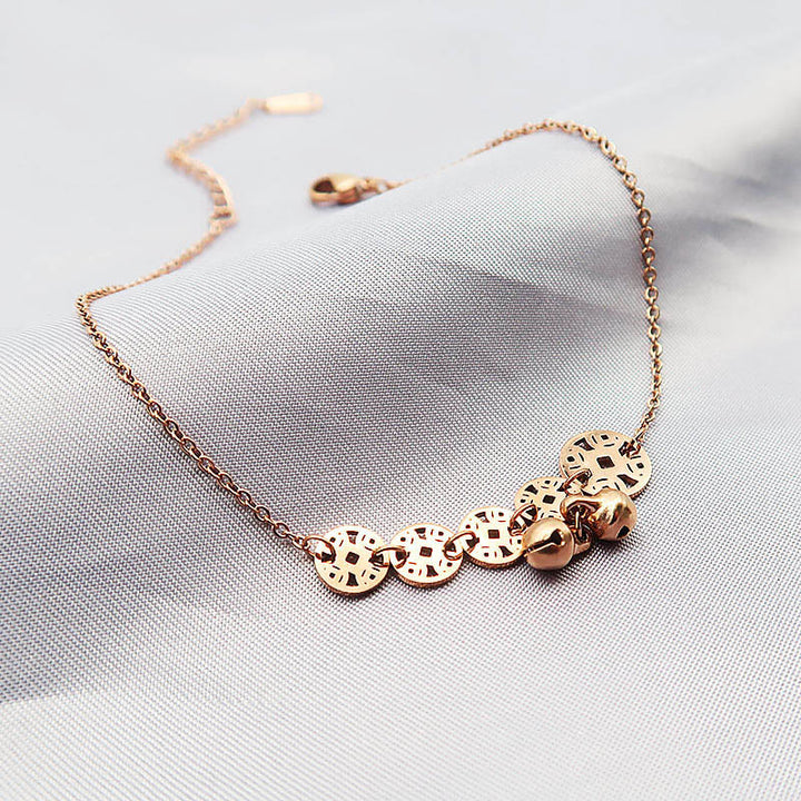 Buddha Stones Monedas de Cobre Encanto de Campana Acero de Titanio Fortalecer Tobillera