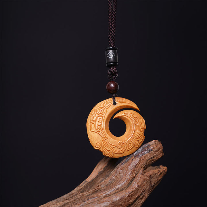 Buddha Stones Madera de Ébano Madera de Sándalo La Suerte Mejora Patrón de Diseño Paz Collar Colgante