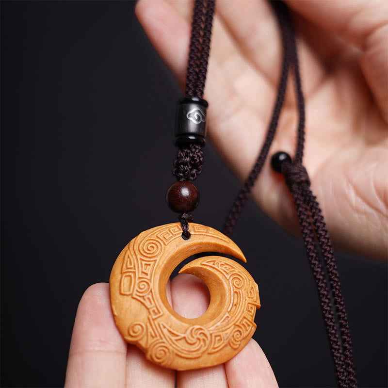 Buddha Stones Madera de Ébano Madera de Sándalo La Suerte Mejora Patrón de Diseño Paz Collar Colgante
