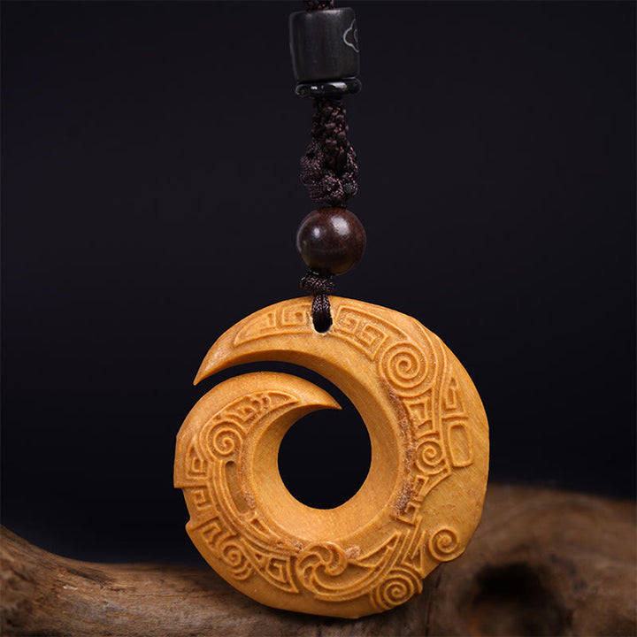 Buddha Stones Madera de Ébano Madera de Sándalo La Suerte Mejora Patrón de Diseño Paz Collar Colgante