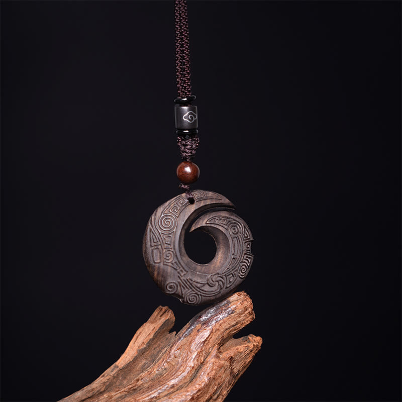 Buddha Stones Madera de Ébano Madera de Sándalo La Suerte Mejora Patrón de Diseño Paz Collar Colgante