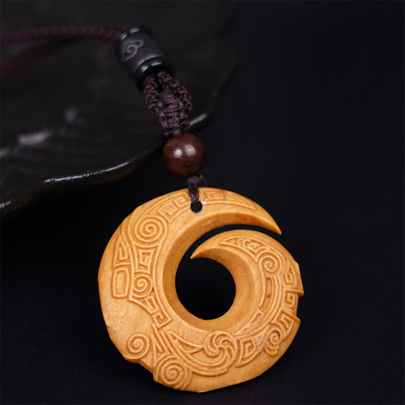 Buddha Stones Madera de Ébano Madera de Sándalo La Suerte Mejora Patrón de Diseño Paz Collar Colgante