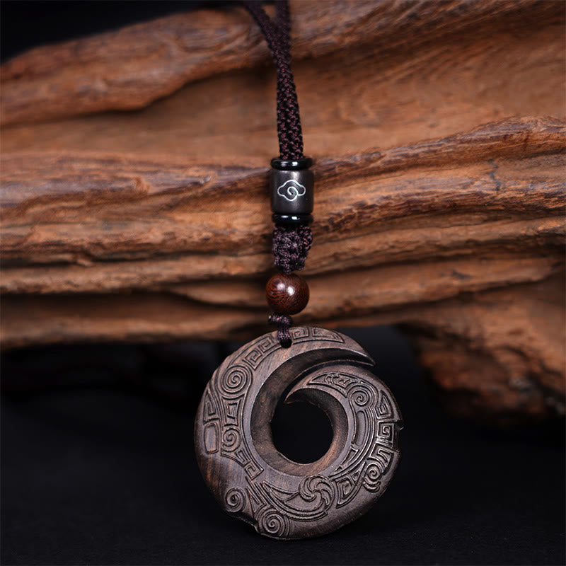 Buddha Stones Madera de Ébano Madera de Sándalo La Suerte Mejora Patrón de Diseño Paz Collar Colgante
