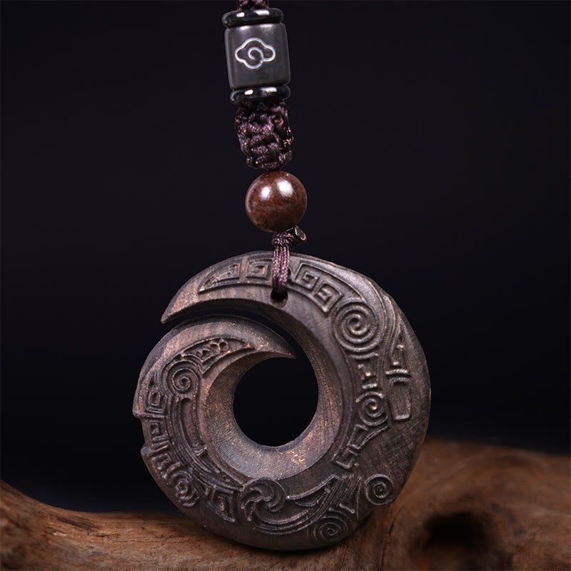 Buddha Stones Madera de Ébano Madera de Sándalo La Suerte Mejora Patrón de Diseño Paz Collar Colgante