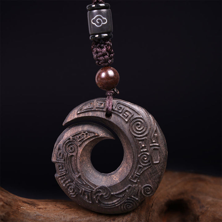 Buddha Stones Madera de Ébano Madera de Sándalo La Suerte Mejora Patrón de Diseño Paz Collar Colgante
