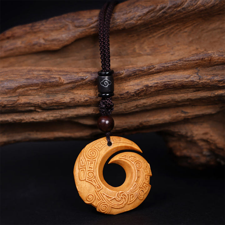 Buddha Stones Madera de Ébano Madera de Sándalo La Suerte Mejora Patrón de Diseño Paz Collar Colgante