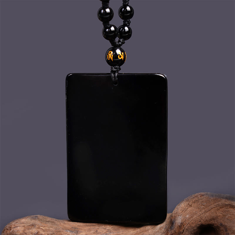 Amuleto de Guan Gong en Obsidiana Negra con Colgante de Fuerza Grabado de Buddha Stones