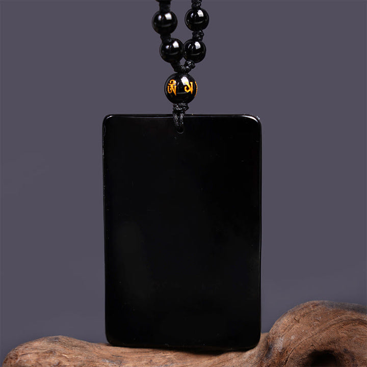 Amuleto de Guan Gong en Obsidiana Negra con Colgante de Fuerza Grabado de Buddha Stones