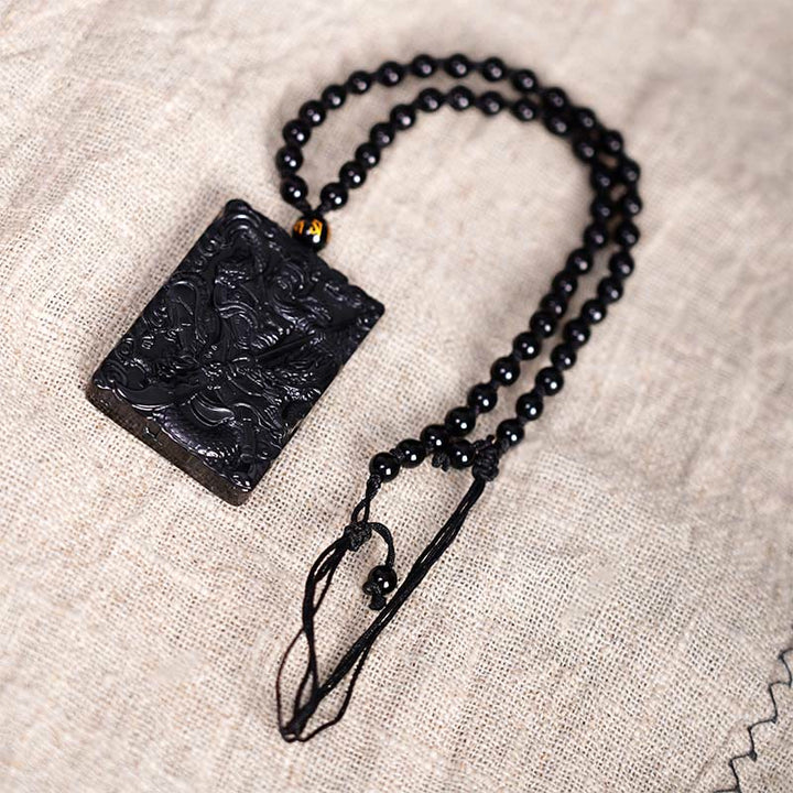 Amuleto de Guan Gong en Obsidiana Negra con Colgante de Fuerza Grabado de Buddha Stones