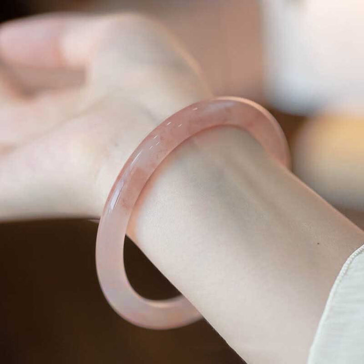 Brazalete de Jade Seda Dorada Rosada de Buddha Stones para la Riqueza y la Suerte