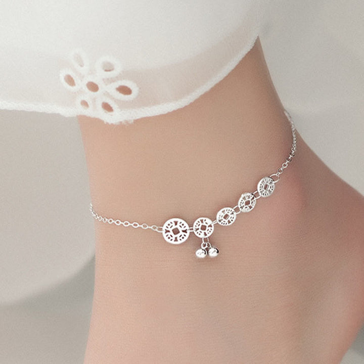 Buddha Stones Tobillera de Protección de Monedas de Cobre de Plata de Ley 925 con Campanas - image 3