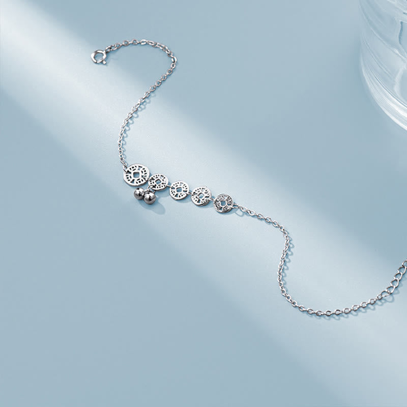 Buddha Stones Tobillera de Protección de Monedas de Cobre de Plata de Ley 925 con Campanas - image 6