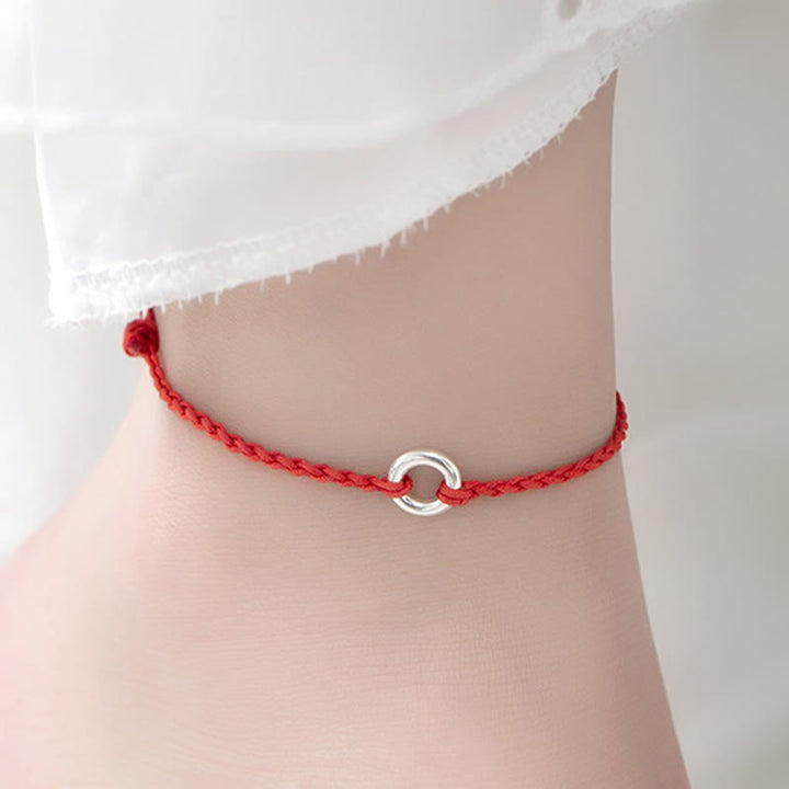 Buddha Stones Tobillera de Cuerda Trenzada de Buena Suerte con Broche de Paz en Plata de Ley 925 - image 5