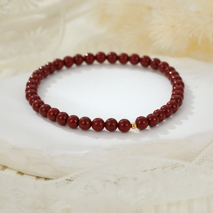 Buddha Stones Tobillera de Bendición con Cuentas de Cinabrio de Plata de Ley 925