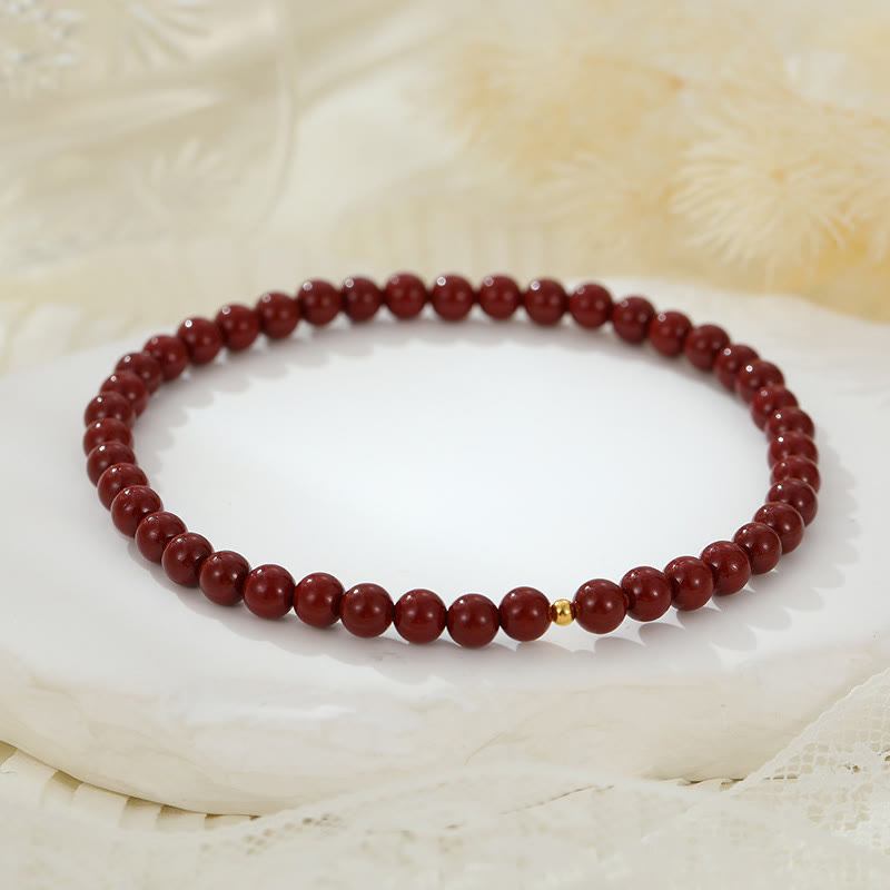 Buddha Stones Tobillera de Bendición con Cuentas de Cinabrio de Plata de Ley 925