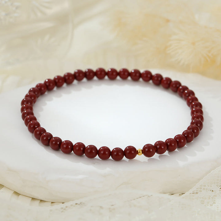 Buddha Stones Tobillera de Bendición con Cuentas de Cinabrio de Plata de Ley 925
