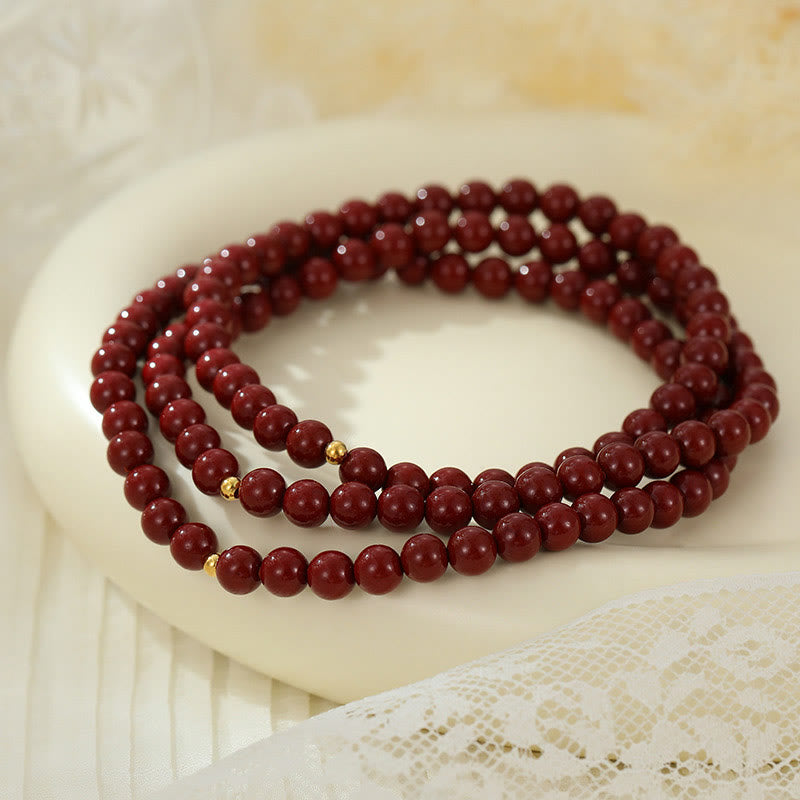 Buddha Stones Tobillera de Bendición con Cuentas de Cinabrio de Plata de Ley 925