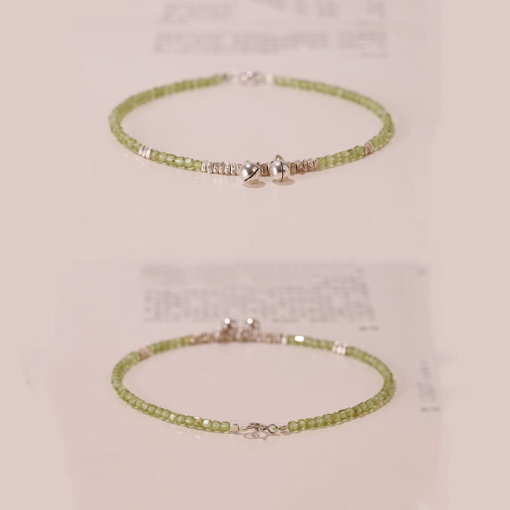 Buddha Stones Tobillera de la paz de plata esterlina 925 con cuentas cuadradas de peridoto natural