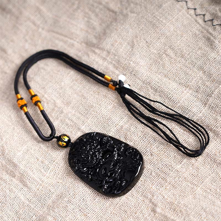 Colgante de collar protector de la suerte con dragón tallado en obsidiana negra Buddha Stones - image 6