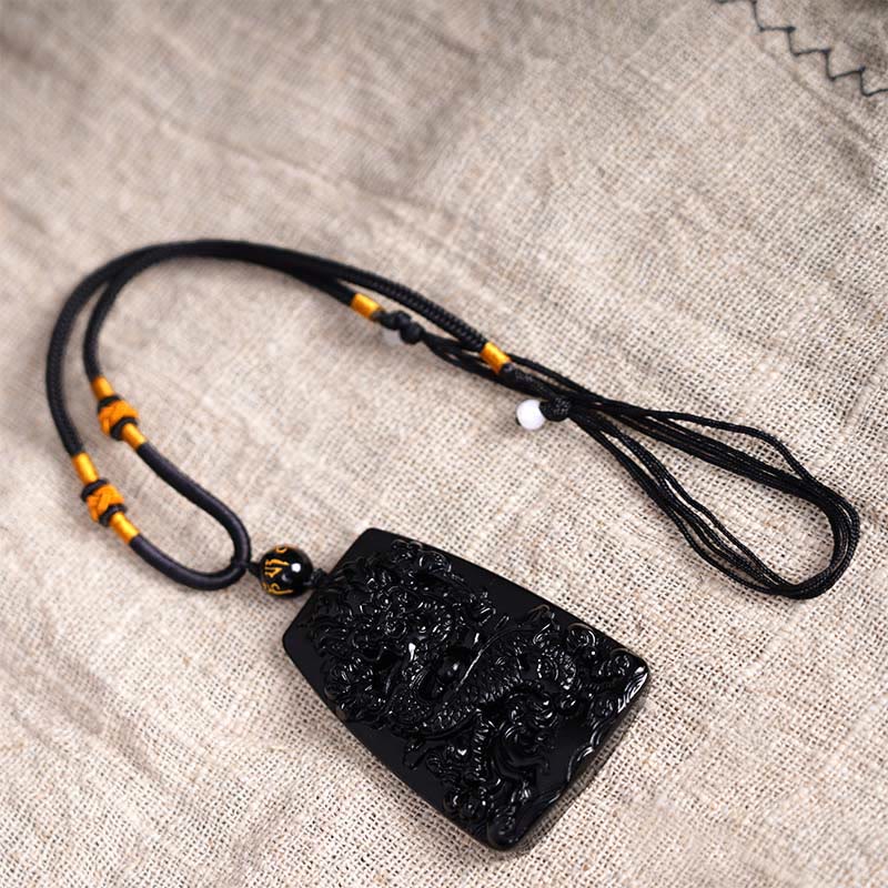Colgante de collar protector de la suerte con dragón tallado en obsidiana negra Buddha Stones - image 15