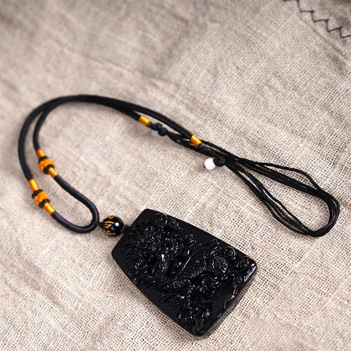 Colgante de collar protector de la suerte con dragón tallado en obsidiana negra Buddha Stones - image 15