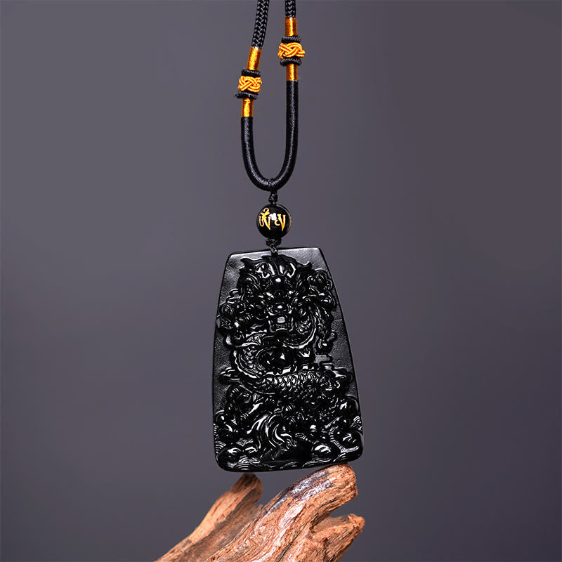 Colgante de collar protector de la suerte con dragón tallado en obsidiana negra Buddha Stones - image 10