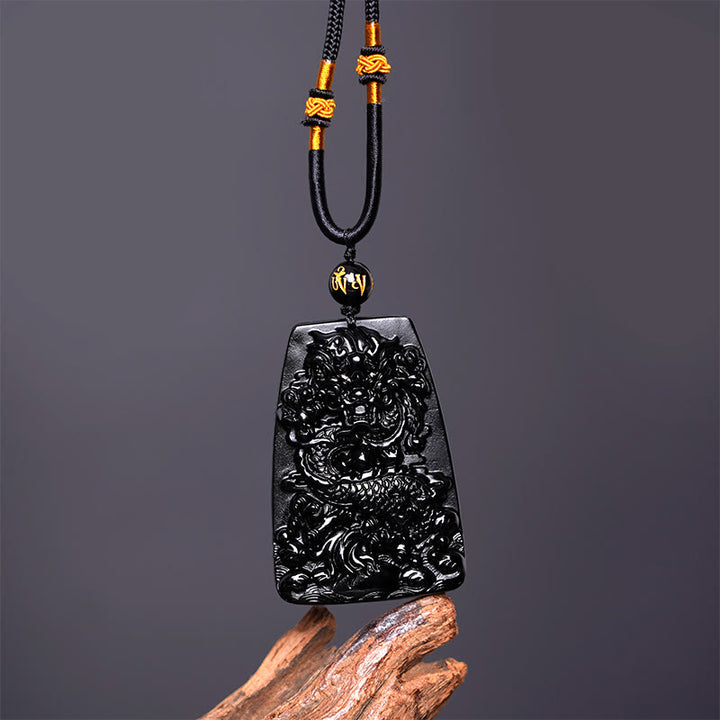 Colgante de collar protector de la suerte con dragón tallado en obsidiana negra Buddha Stones - image 10
