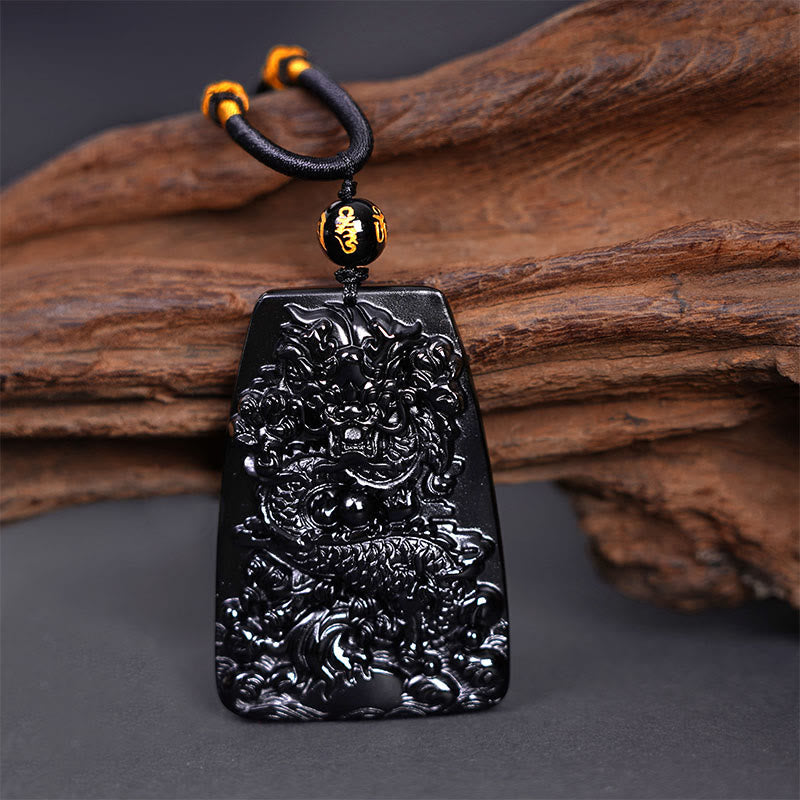 Colgante de collar protector de la suerte con dragón tallado en obsidiana negra Buddha Stones - image 14