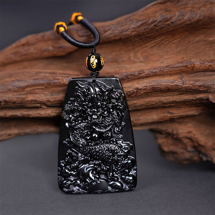 Colgante de collar protector de la suerte con dragón tallado en obsidiana negra Buddha Stones - image 14