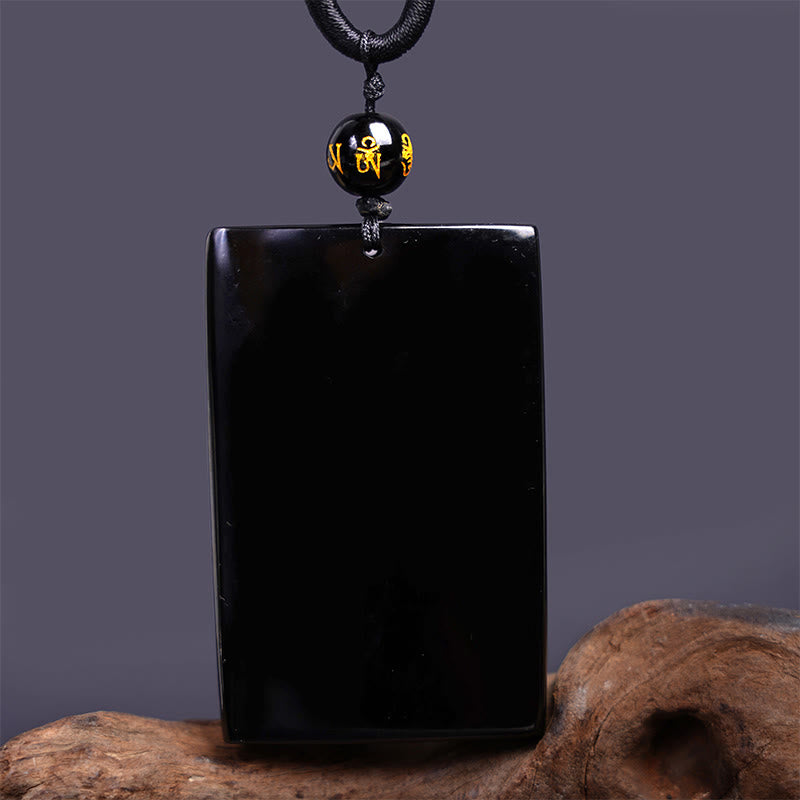 Buddha Stones Colgante de Éxito Rectangular con Dragón Grabado Natural de Obsidiana Negra - image 15