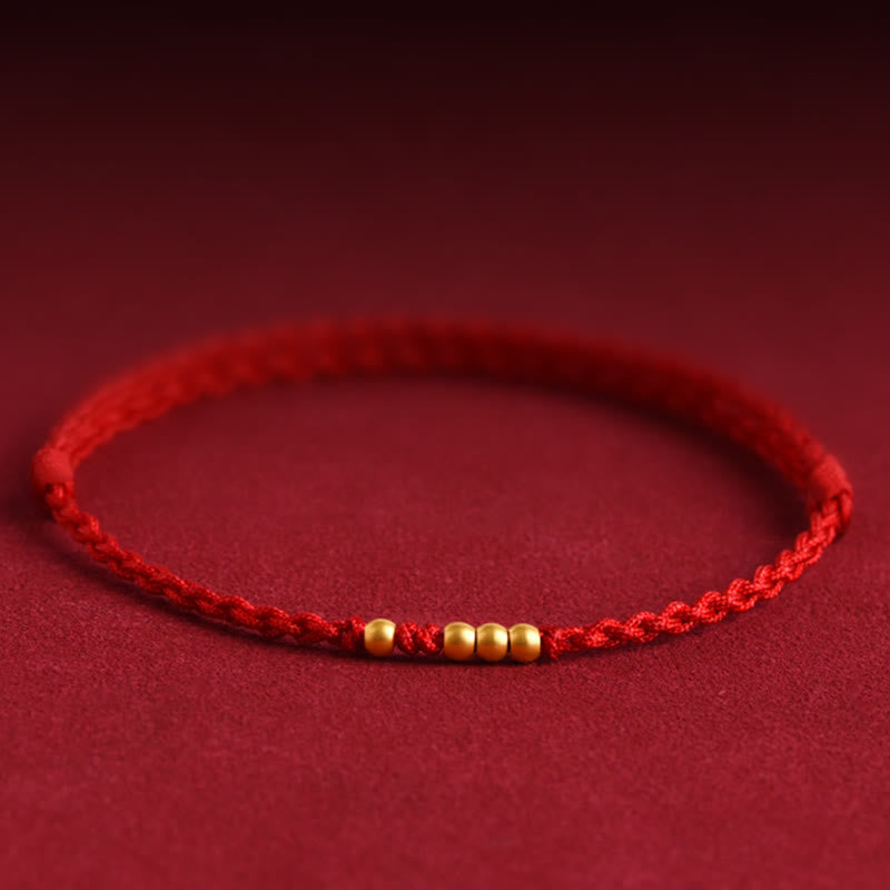 Pulsera de pareja de protección trenzada de la suerte con cuentas de oro 999 de piedras de Buddha Stones - image 0