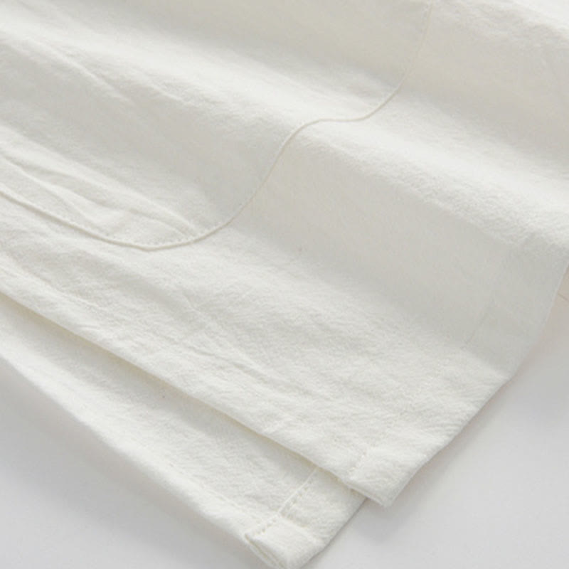 Buddha Stones Camisa de Manga Corta de Estilo Tang con Botón de Rana China para Hombre, Ropa de Algodón y Lino con Bolsillos - image 5