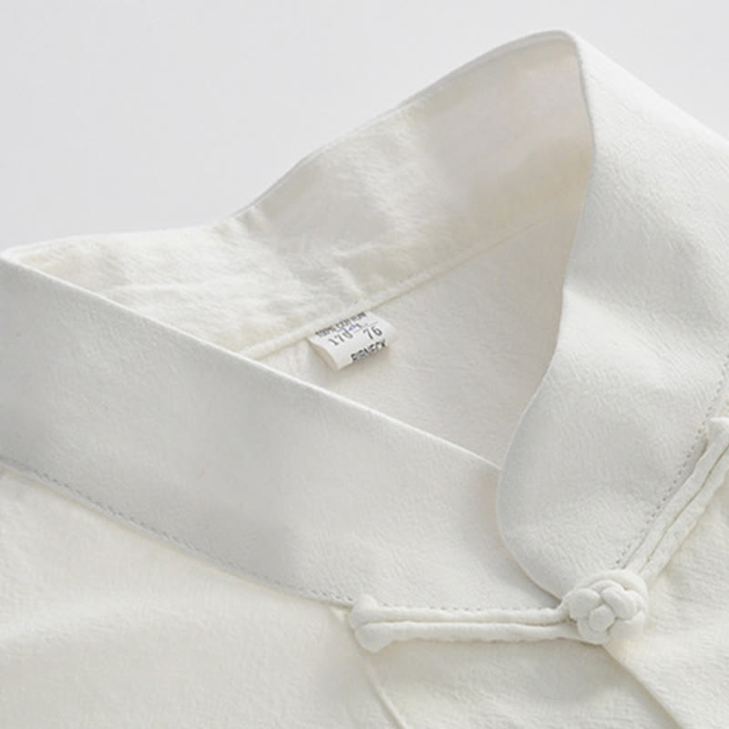 Buddha Stones Camisa de Manga Corta de Estilo Tang con Botón de Rana China para Hombre, Ropa de Algodón y Lino con Bolsillos - image 2