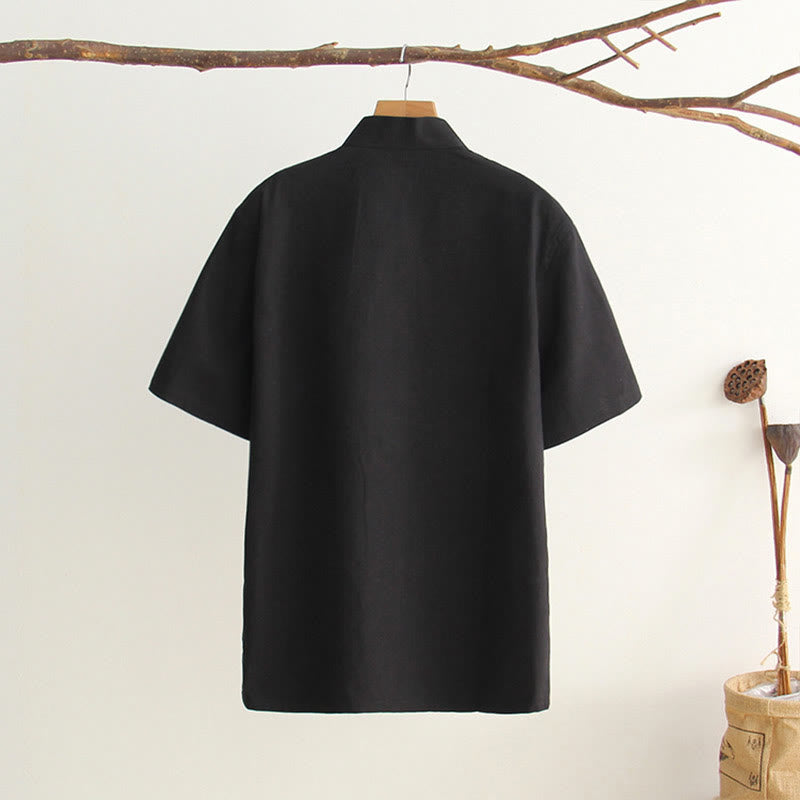 Buddha Stones Camisa de manga corta de algodón con botones de rana chinos estilo tanga para hombres con bolsillos - image 19