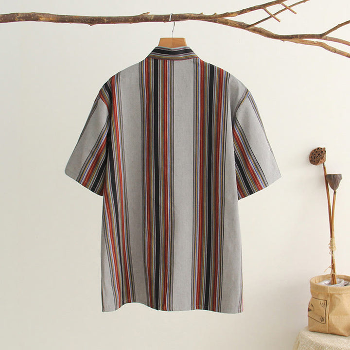 Buddha Stones Camisa de manga corta de algodón con botones de rana chinos estilo tanga para hombres con bolsillos - image 25