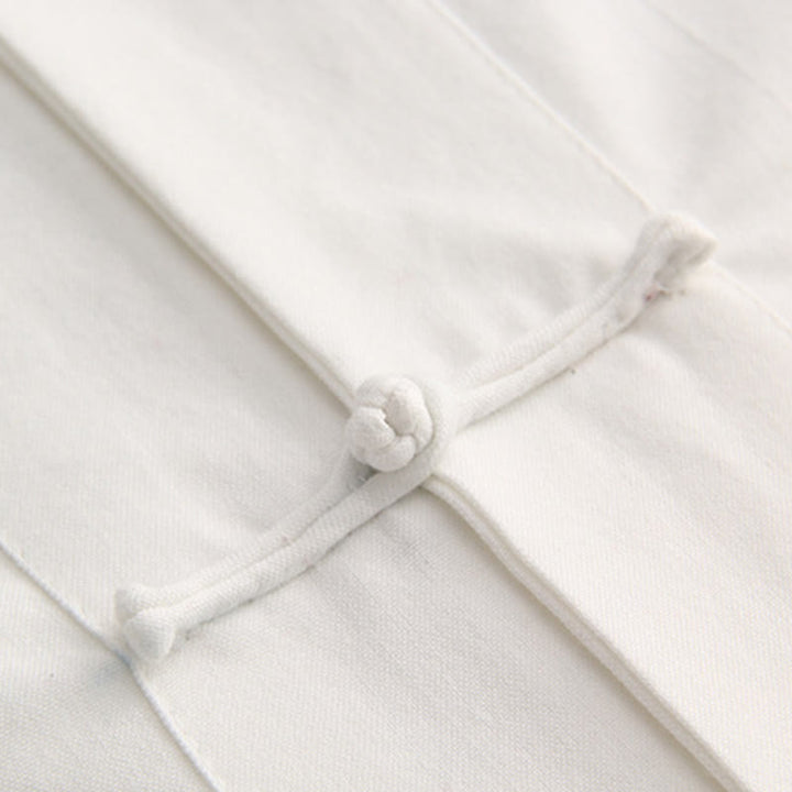 Buddha Stones Camisa de manga corta de algodón con botones de rana chinos estilo tanga para hombres con bolsillos - image 4