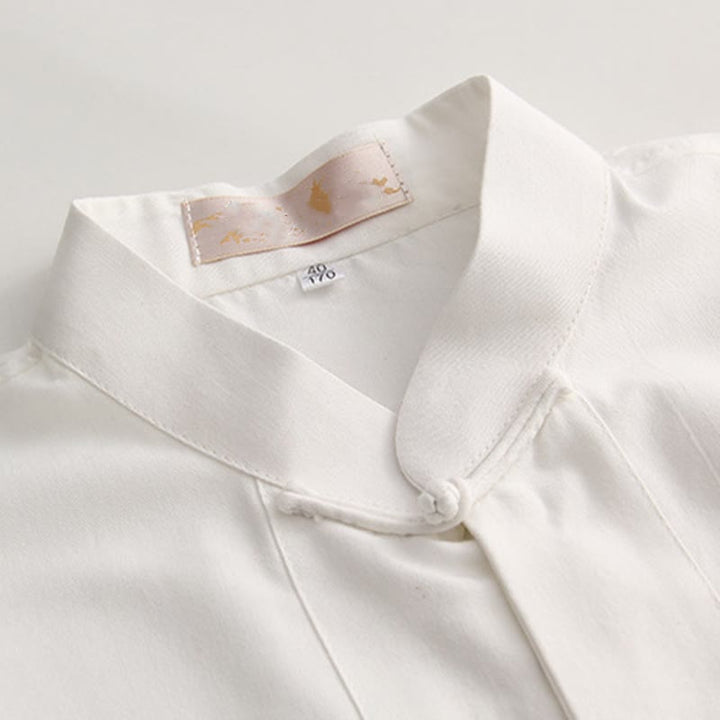 Buddha Stones Camisa de manga corta de algodón con botones de rana chinos estilo tanga para hombres con bolsillos - image 3