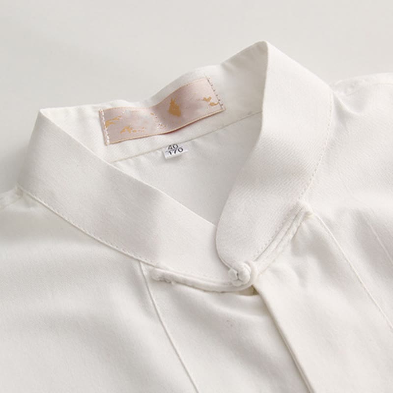 Buddha Stones Camisa de manga corta de algodón con botones de rana chinos estilo tanga para hombres con bolsillos - image 2