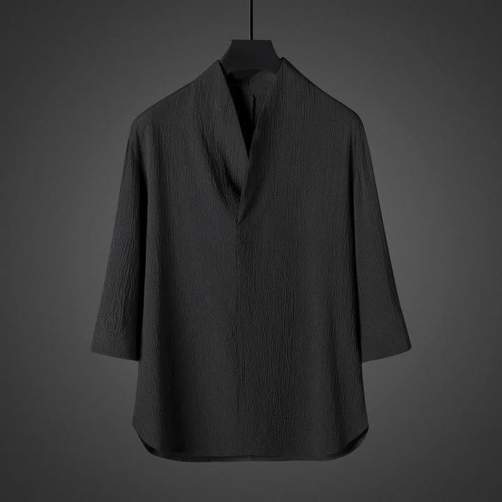 Camisa casual de hombre con cuello en V y manga tres cuartos de Buddha Stones - Negro - US/UK/AU46, EU56 (5XL) - image 5