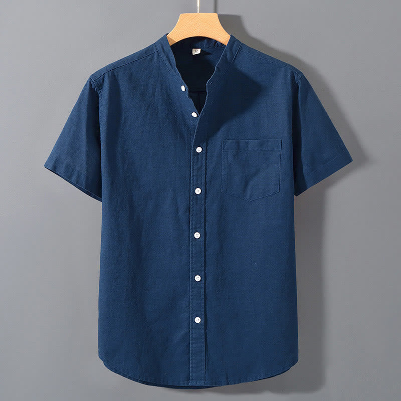 Camisa de Verano de Algodón y Lino para Hombre de Manga Corta con Botones de Buddha Stones - Azul acero - US/UK/AU42, EU52 (3XL)  - image 17